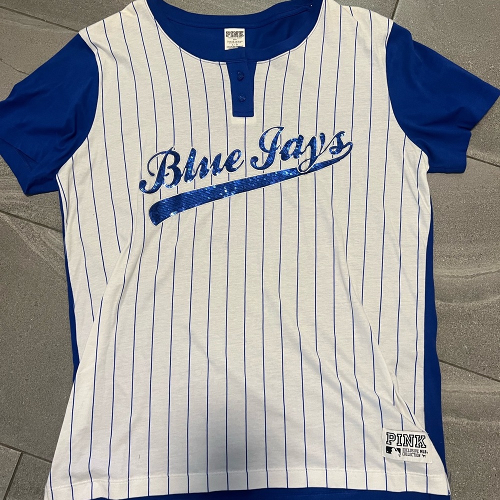 Victoria's Secret PINK Blue White baseball mlb jersey sports baseball blue jays
